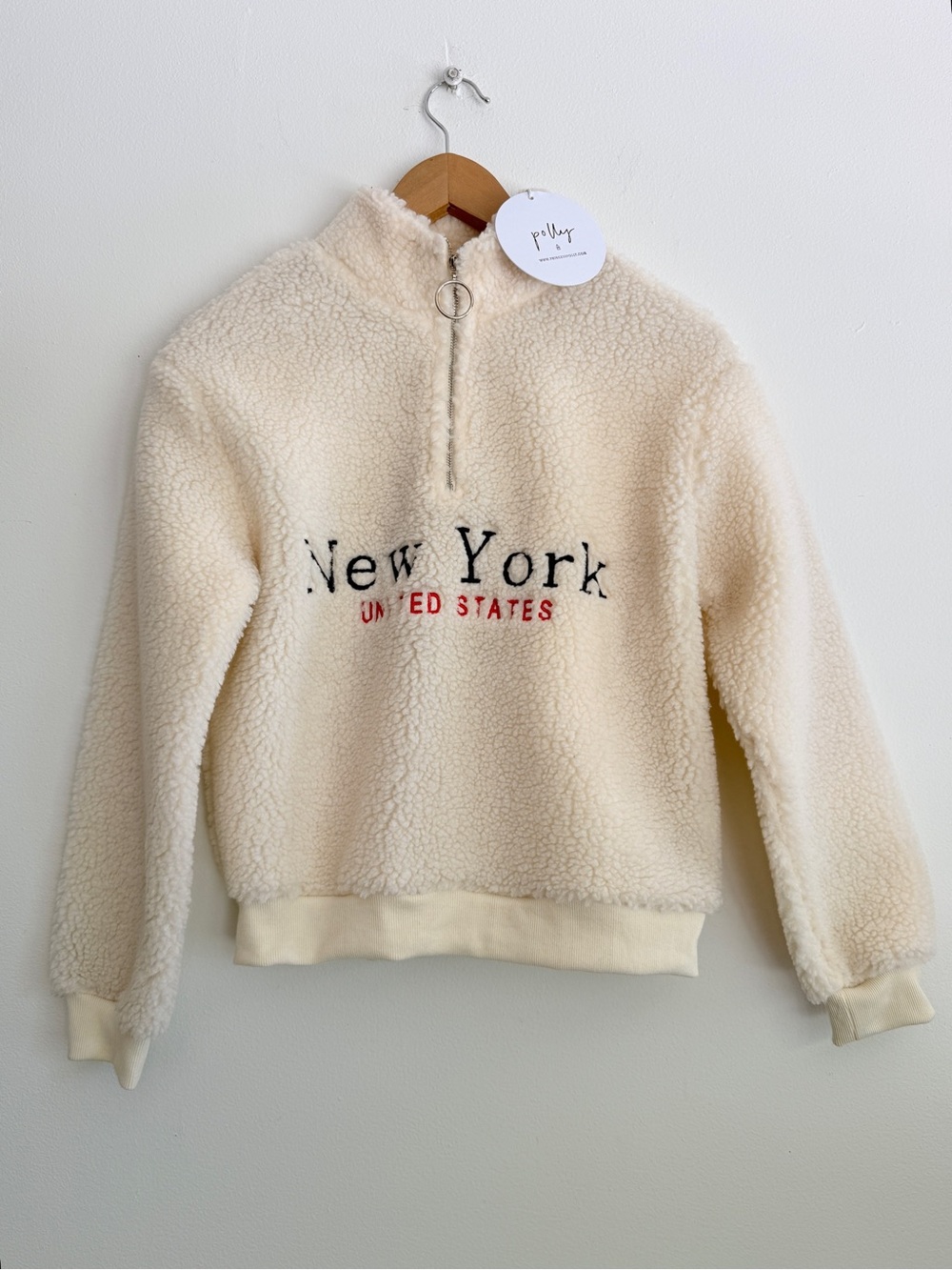 Princess Polly New York Teddy Jumper In Cream 1/4 Zip Pullover NWT Size US 0